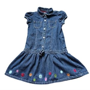 Gymboree Girls 7 BlueTextured Dot Buttoned Denim dress with Peter Pan Collar